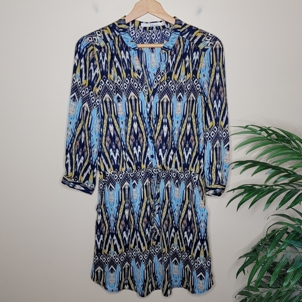 Ellison Aztec Southwest Boho Colorful Print Dress Size Medium Spring Summer Chic